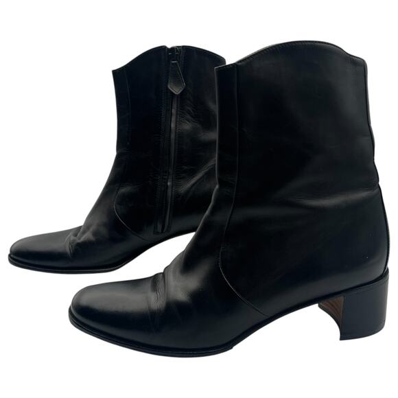 Hermes Vintage Side Zip Block Heel Leather Ankle Boots Black Size 36 / 6 - Picture 3 of 10